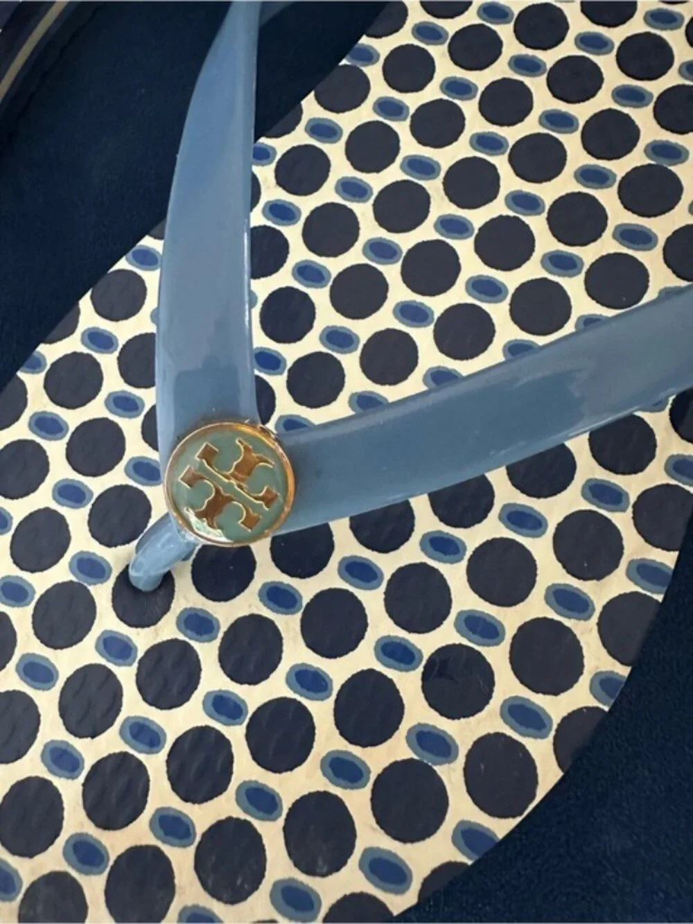 Tory Burch Blue Polka Dot Logo Flip Flops Thong Sandals Women’s Size 9